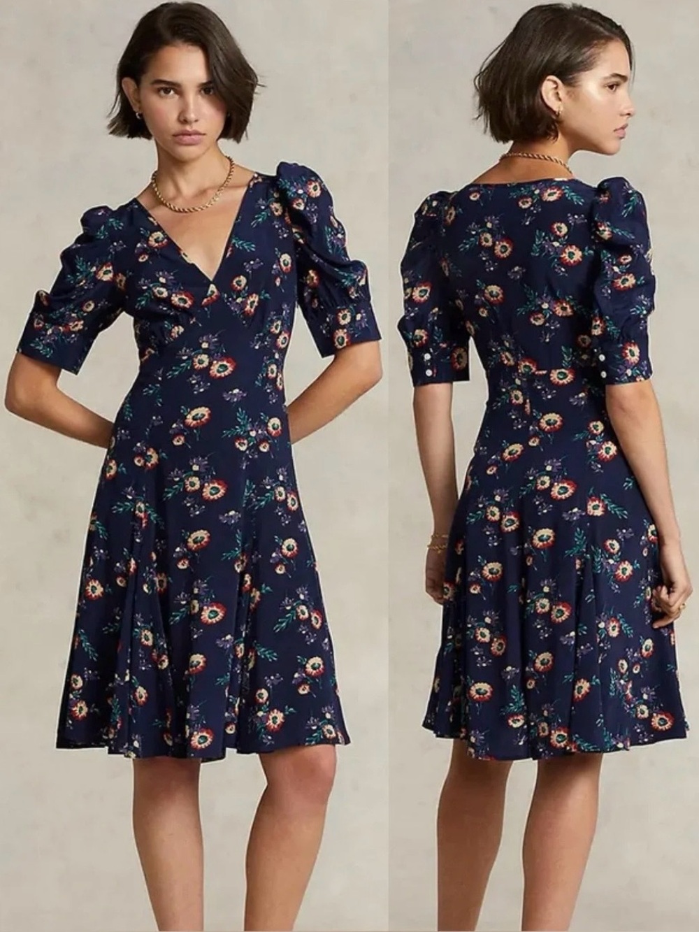 Polo Ralph Lauren Teo Dahlia Floral Crepe Midi Dress Size 14